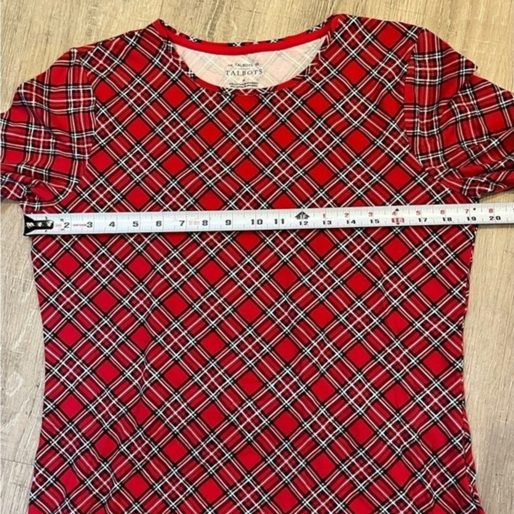 Talbots Tee Long Sleeve Medium Christmas Plaid NWOT - Picture 4 of 9